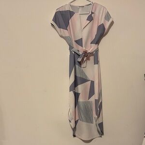 Geometric Pink and Gray Midi Dress